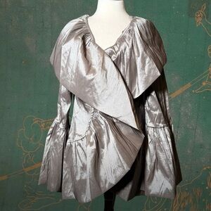 Silver Metallic Bell Sleeve Draped Jacket
